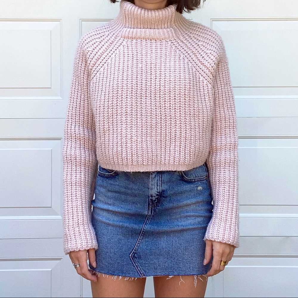 Cropped Chunky Knit Turtleneck Sweater